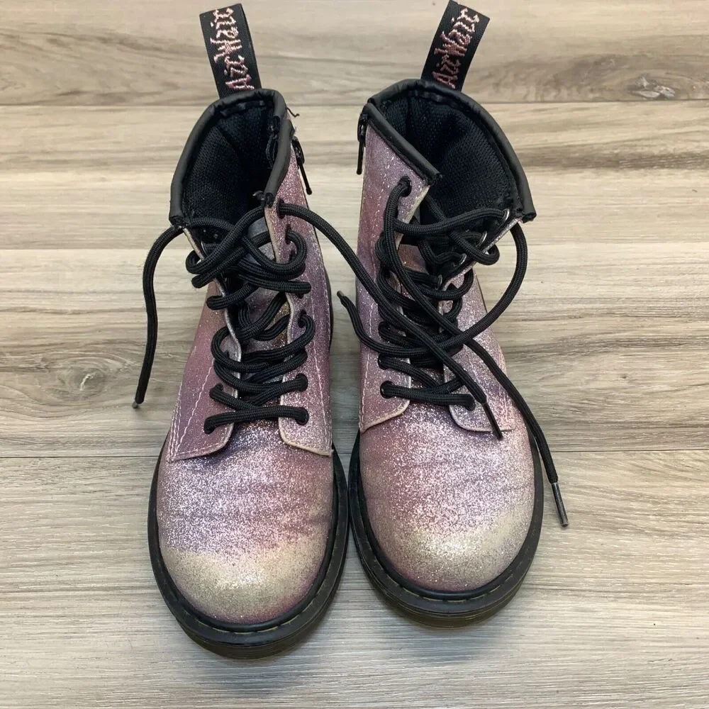Dr. Martens Delaney Sparkly Combat Glitter Zip Lace Up Boots Kids Sz US 1‎ EU 32